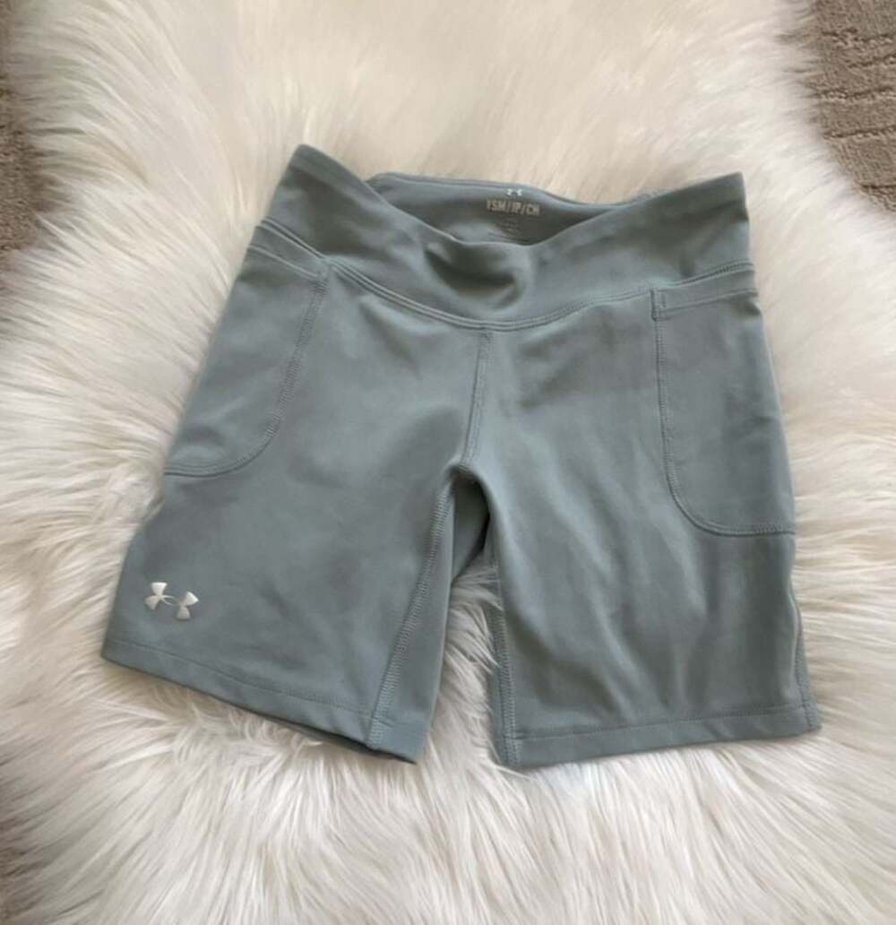 Under Armour Girls' UA Movement Bike Shorts Youth Small Sage Green Athletic Pock